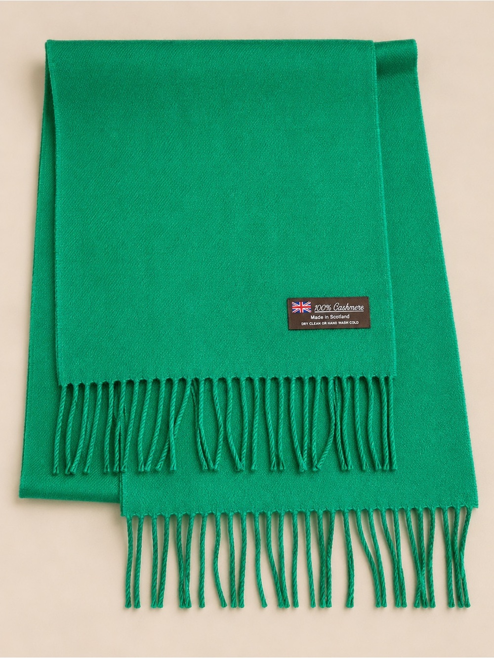 100% Scottish Cashmere Green Fringe Scarf - Made in Scotland